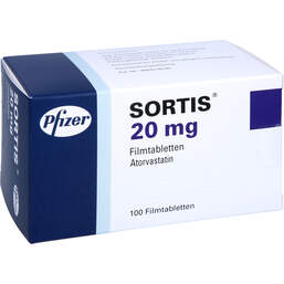 Abbildung: Sortis 20 mg Filmtabletten 100 St, Filmtabletten PZN 10317910
