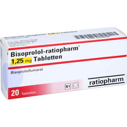 Abbildung: Bisoprolol ratiopharm 1,25 mg Tabletten 20 St, Tabletten PZN 10330046