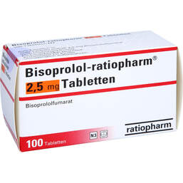 Abbildung: Bisoprolol ratiopharm 2,5 mg Tabletten 100 St, Tabletten PZN 10330075