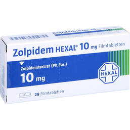 Abbildung: Zolpidem Hexal 10 mg Filmtabletten 28 St, Filmtabletten PZN 10347437