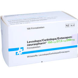 Abbildung: Levodopa / Carbidopa / Entacapon neurax 150 / 37,5 / 200 100 St, Filmtabletten PZN 10352929