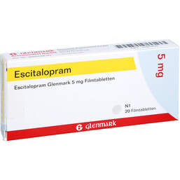 Abbildung: Escitalopram Glenmark 5 mg Filmtabletten 20 St, Filmtabletten PZN 10353248