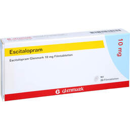 Abbildung: Escitalopram Glenmark 10 mg Filmtabletten 20 St, Filmtabletten PZN 10353254