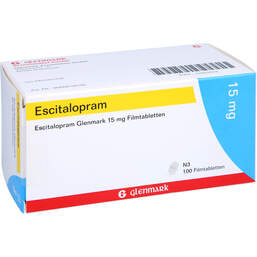 Abbildung: Escitalopram Glenmark 15 mg Filmtabletten 100 St, Filmtabletten PZN 10353314