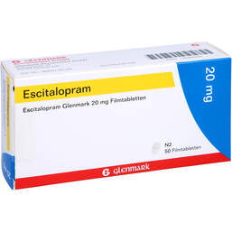 Abbildung: Escitalopram Glenmark 20 mg Filmtabletten 50 St, Filmtabletten PZN 10353337