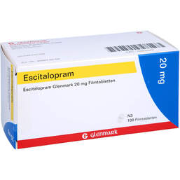 Abbildung: Escitalopram Glenmark 20 mg Filmtabletten 100 St, Filmtabletten PZN 10353343
