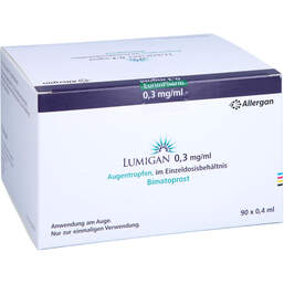 Abbildung: Lumigan 0,3 mg / ml Augentropfen im Einzeldosisbeh. 90X0.4 ml, Augentropfen PZN 10353389