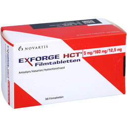 Abbildung: Exforge HCT 5 mg / 160 mg / 12,5 mg Filmtabletten 98 St, Filmtabletten PZN 10357795