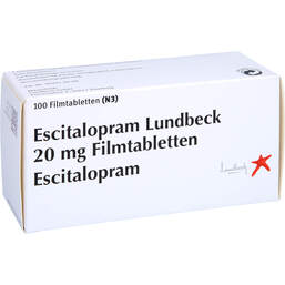 Abbildung: Escitalopram Lundbeck 20 mg Filmtabletten 100 St, Filmtabletten PZN 10358168