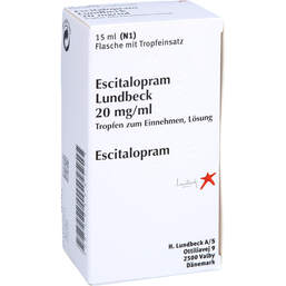 Abbildung: Escitalopram Lundbeck 20 mg / ml Tropfen zum Einnehmen 15 ml, Tropfen zum Einnehmen PZN 10358174