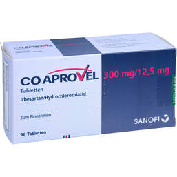 Abbildung: Coaprovel 300 mg / 12,5 mg Tabletten 98 St, Tabletten PZN 10382273