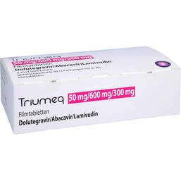 Abbildung: Triumeq 50 mg / 600 mg / 300 mg Filmtabletten 90 St, Filmtabletten PZN 10391272