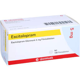 Abbildung: Escitalopram Glenmark 5 mg Filmtabletten 100 St, Filmtabletten PZN 10397441