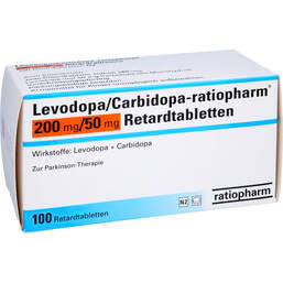 Abbildung: Levodopa / Carbidopa ratiopharm 200 mg / 50 mg Ret.-T. 100 St, Retard-Tabletten PZN 10397547