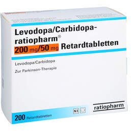 Abbildung: Levodopa / Carbidopa ratiopharm 200 mg / 50 mg Ret.-T. 200 St, Retard-Tabletten PZN 10397553
