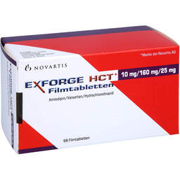 Abbildung: Exforge HCT 10 mg / 160 mg / 25 mg Filmtabletten 98 St, Filmtabletten PZN 10399090