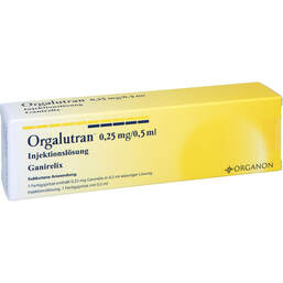 Abbildung: Orgalutran 0,25 mg / 0,5 ml Injektionslösung in einer Fertigspritze  1 St, Injektionslösung PZN 10402432