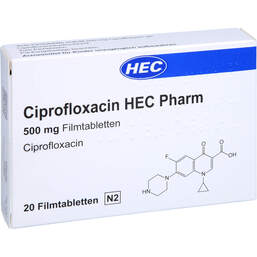 Abbildung: Ciprofloxacin Hec Pharm 500 mg Filmtabletten 20 St, Filmtabletten PZN 10410791