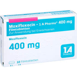 Abbildung: Moxifloxacin 1A Pharma 400 mg Filmtabletten 10 St, Filmtabletten PZN 10411023