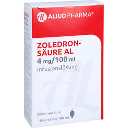Abbildung: Zoledronsäure AL 4 mg / 100 ml Konzentrat z.Her.einer Infusionsl. 1 St, Infusionslösung PZN 10413938
