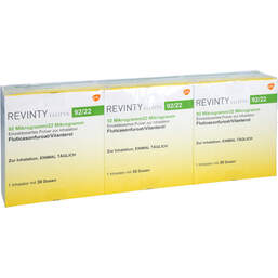 Abbildung: Revinty Ellipta 92 µg / 22 µg Einzeldosis Pulver zur Inh.30ED 3 St, Inhalationspulver PZN 10417681