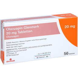 Abbildung: Olanzapin Glenmark 20 mg Tabletten 56 St, Tabletten PZN 10417741