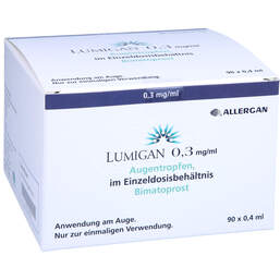 Abbildung: Lumigan 0,3 mg / ml Augentropfen im Einzeldosisbeh. 90X0.4 ml, Augentropfen PZN 10418137