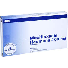Abbildung: Moxifloxacin Heumann 400 mg Filmtabletten 5 St, Filmtabletten PZN 10419504