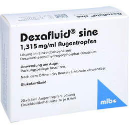 Abbildung: Dexafluid sine 1,315 mg / ml Augentropfeni.Einzeldosisb. 20X0.4 ml, Augentropfen PZN 10420269
