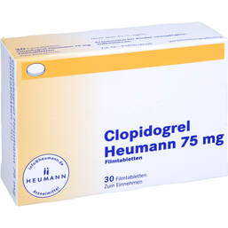 Abbildung: Clopidogrel Heumann 75 mg Filmtabletten 30 St, Filmtabletten PZN 10524661