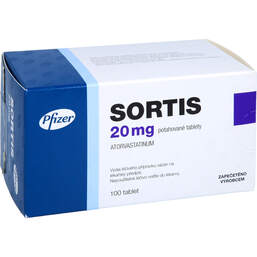 Abbildung: Sortis 20 mg Filmtabletten 100 St, Filmtabletten PZN 10526134