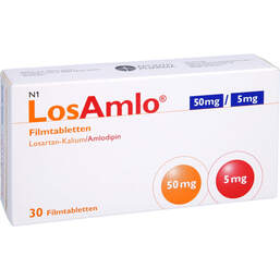Abbildung: Losamlo 50 mg / 5 mg Filmtabletten 30 St, Filmtabletten PZN 10536262