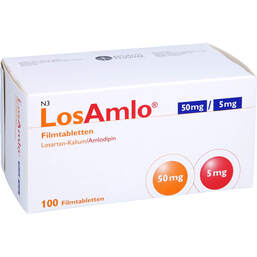 Abbildung: Losamlo 50 mg / 5 mg Filmtabletten 100 St, Filmtabletten PZN 10536279