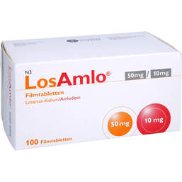 Abbildung: Losamlo 50 mg / 10 mg Filmtabletten 100 St, Filmtabletten PZN 10536316