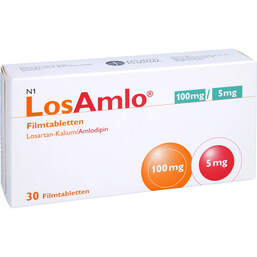 Abbildung: Losamlo 100 mg / 5 mg Filmtabletten 30 St, Filmtabletten PZN 10536345