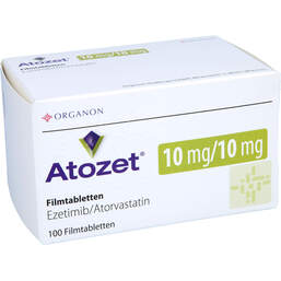 Abbildung: Atozet 10 mg / 10 mg Filmtabletten 100 St, Filmtabletten PZN 10538261