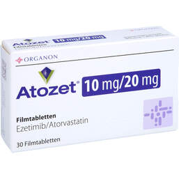 Abbildung: Atozet 10 mg / 20 mg Filmtabletten 30 St, Filmtabletten PZN 10538315