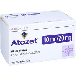 Abbildung: Atozet 10 mg / 20 mg Filmtabletten 100 St, Filmtabletten PZN 10538321