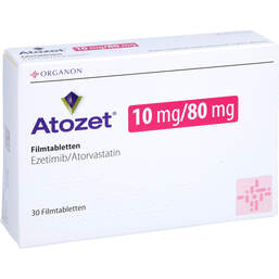 Abbildung: Atozet 10 mg / 80 mg Filmtabletten 30 St, Filmtabletten PZN 10538491