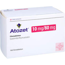 Abbildung: Atozet 10 mg / 80 mg Filmtabletten 100 St, Filmtabletten PZN 10538516