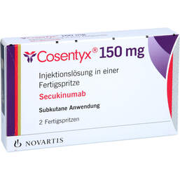 Abbildung: Cosentyx 150 mg Injektionslösung in einer Fertigspritze 2 St, Injektionslösung PZN 10626686