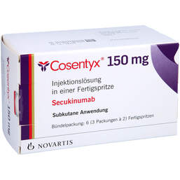 Abbildung: Cosentyx 150 mg Injektionslösung in einer Fertigspritze 3X2 St, Injektionslösung PZN 10626692