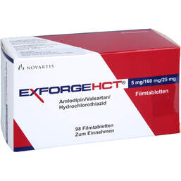 Abbildung: Exforge HCT 5 mg / 160 mg / 25 mg Filmtabletten 98 St, Filmtabletten PZN 10628863