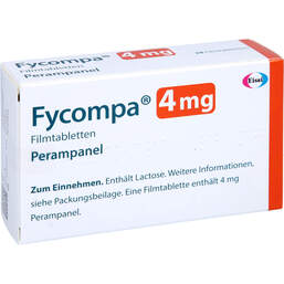 Abbildung: Fycompa 4 mg Filmtabletten 28 St, Filmtabletten PZN 10709604