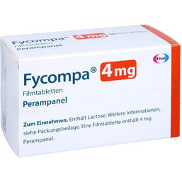 Abbildung: Fycompa 4 mg Filmtabletten 98 St, Filmtabletten PZN 10709633