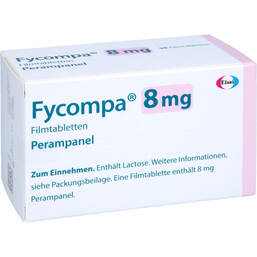 Abbildung: Fycompa 8 mg Filmtabletten 98 St, Filmtabletten PZN 10709685