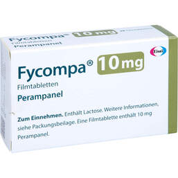 Abbildung: Fycompa 10 mg Filmtabletten 28 St, Filmtabletten PZN 10709691