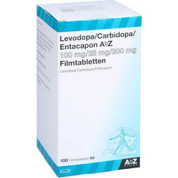 Abbildung: Levodopa / Carbidopa / Entacapon AbZ 100 / 25 / 200mg 100 St, Filmtabletten PZN 10712753
