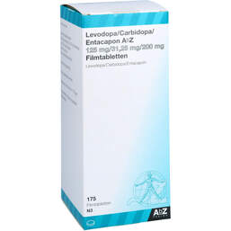 Abbildung: Levodopa / Carbidopa / Entacapon AbZ 125 / 31,25 / 200mg 175 St, Filmtabletten PZN 10712807