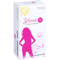 Abbildung: Yiznell 30 0,03 mg / 3 mg Filmtabletten 6X21 St, Filmtabletten PZN 10713250